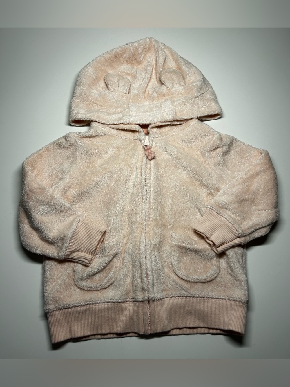 Carter's Plush Hooded Zip Jacket in Pale Pink with Ears